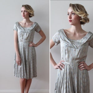 Vintage 1950s Light Blue Silk Short Sleeved Party Dress With Pleated ...