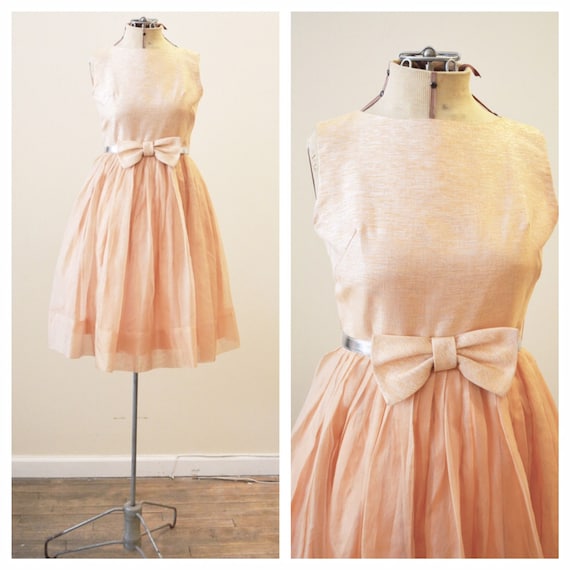 Vintage 1960 s Orange Peach Silver Metallic Party Dress for Child Teen Girl or Xxs Adult With Bow Etsy