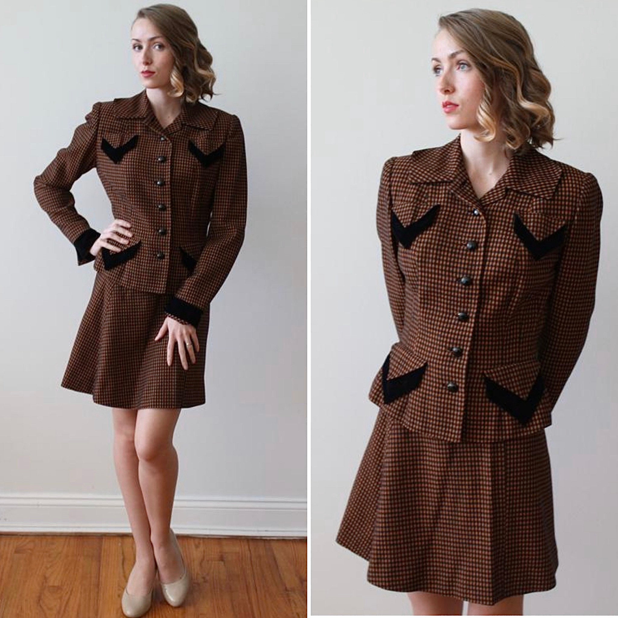 Vintage 1940s Women's Tweed Suit With Mini Skirt and -  Sweden