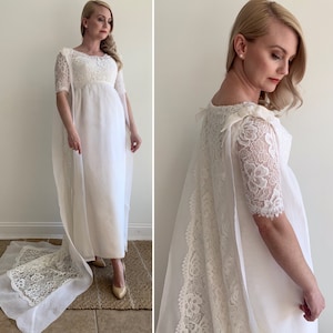 Vintage 1960&#39;s Ivory Lace Wedding Dress with Matching Cape