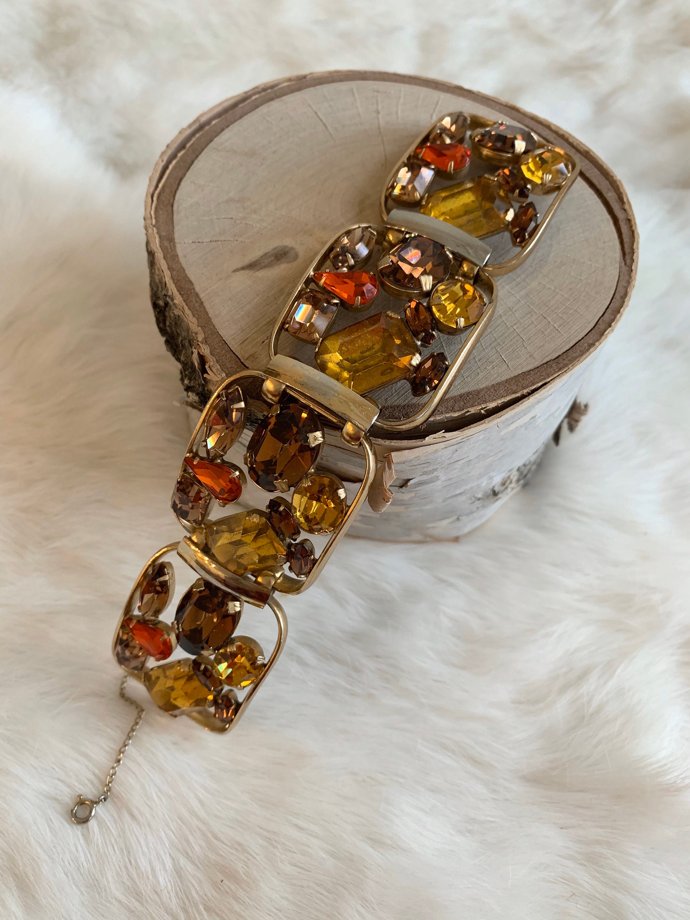 ヴィンテージ　NAPIER 　ストーンブレスレット Napier Classic Thin Clear Crystal Rhinestone Gold Tone