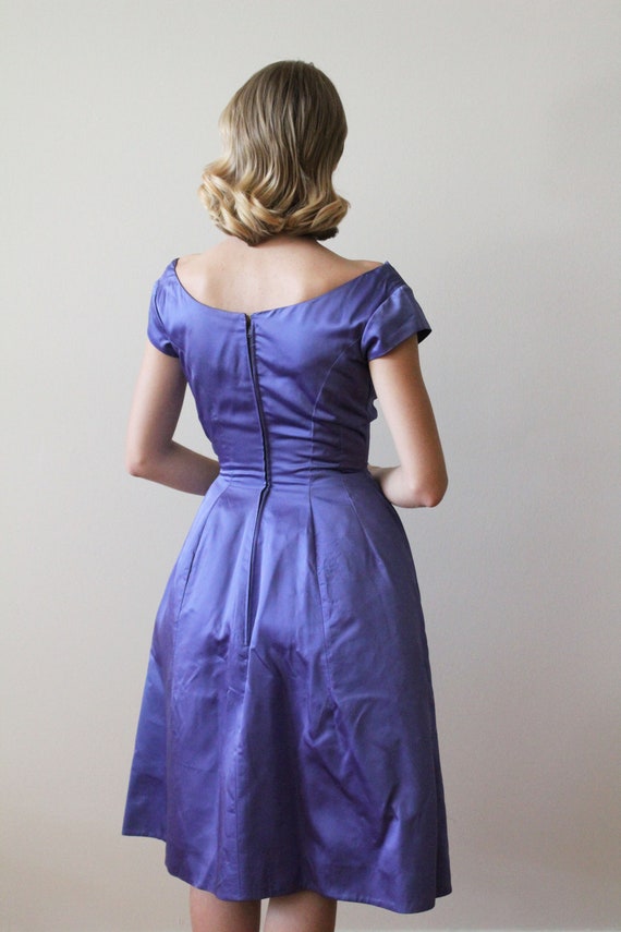 Vintage 1960's Violet / Blue Satin Party Dress wi… - image 9