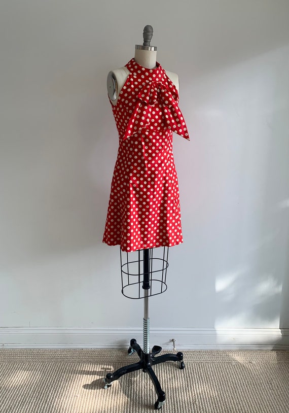 Vintage 1940s-50s Red and White Polka Dot Highnec… - image 2