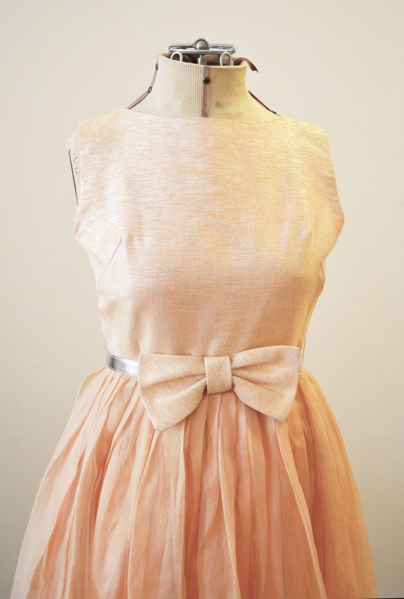 Vintage 1960's Orange Peach silver metallic party… - image 3