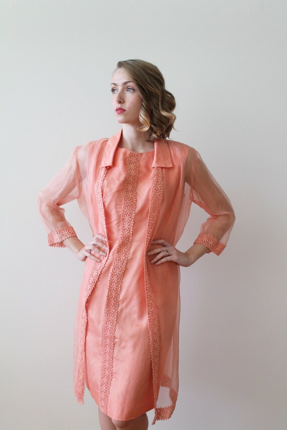 Vintage 1960s Coral Party Dress with Matching Jac… - image 3