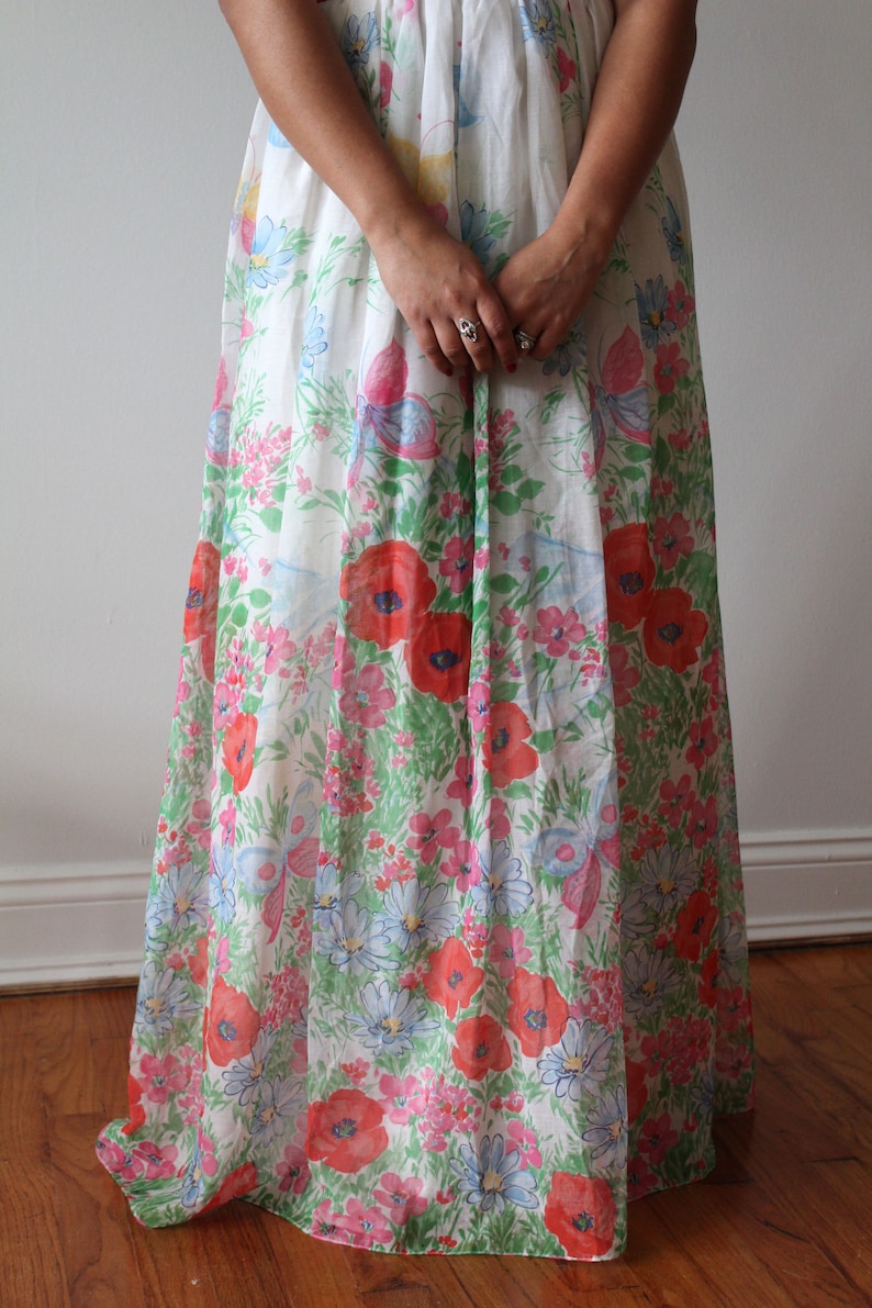 Vintage 1970s Deadstock Wildflower and Butterfly Cotton Maxi Dress image 3