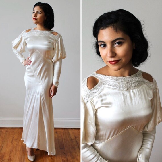 Vintage 1920's-30's Silk Charmeuse Beaded Wedding