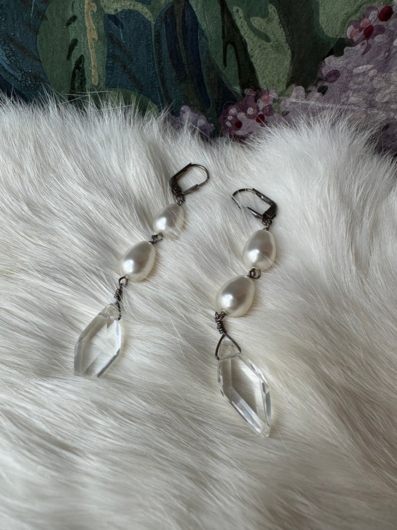 Vintage 1930s Latch Back Silver Drop Earrings wit… - image 5