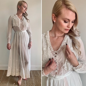 Antique Edwardian Cotton Lawn Dress and Vest - Delicate, Vintage, Embroidery, Wedding
