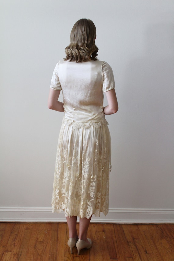 Antique 1920s Silk Satin and Lace Wedding Dress w… - image 8