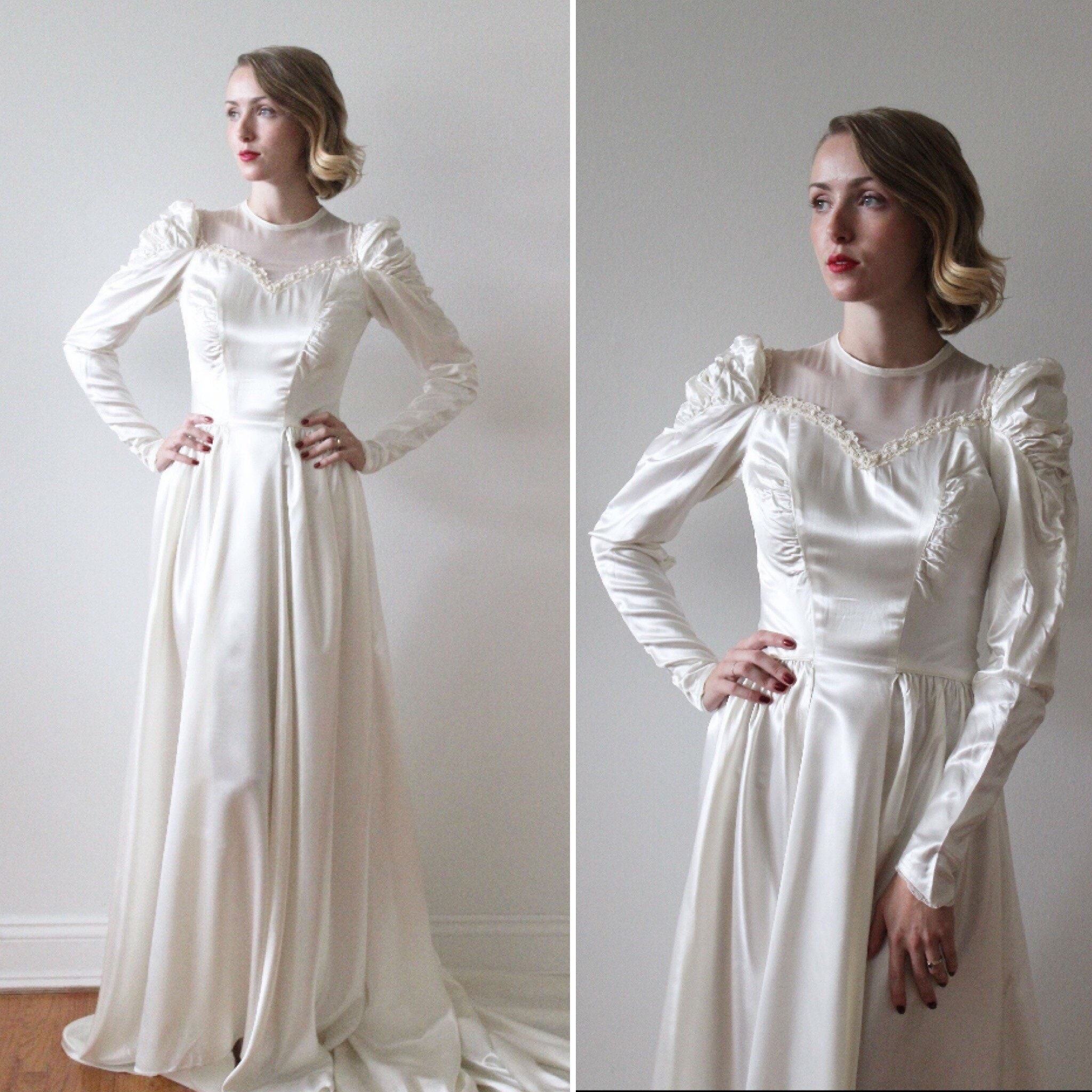 Vintage 1940s Satin Long Sleeved ...