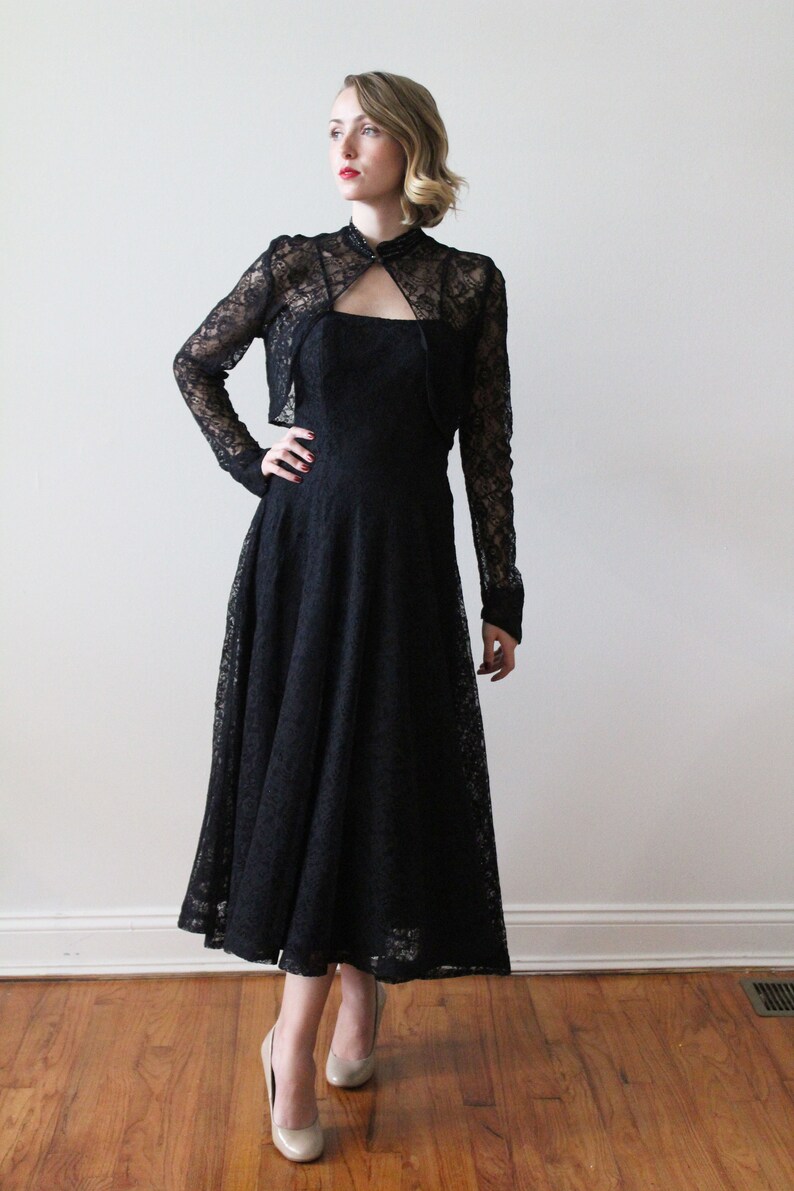 Vintage 1950s 60s Black Lace Party Dress With Matching Long - Etsy