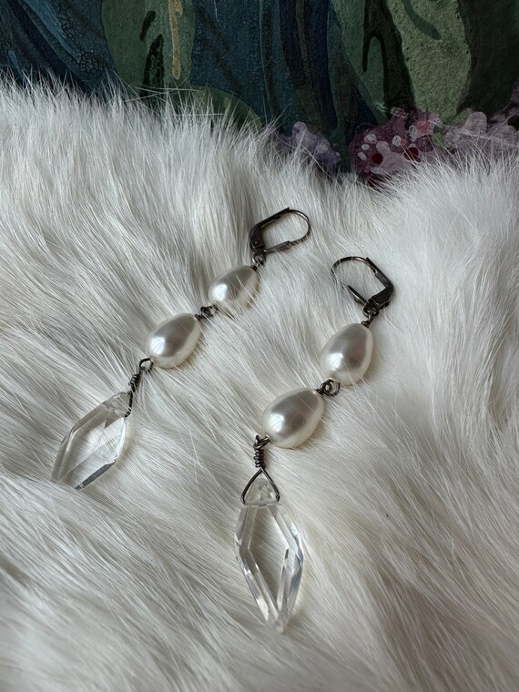 Vintage 1930s Latch Back Silver Drop Earrings wit… - image 6