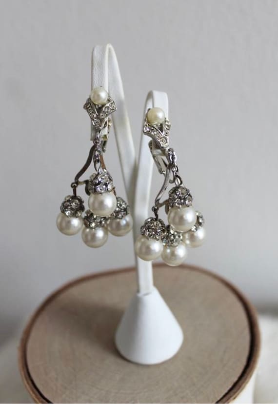 Boucles d'Oreilles Clips VINTAGE - Fleur Perle - Canada