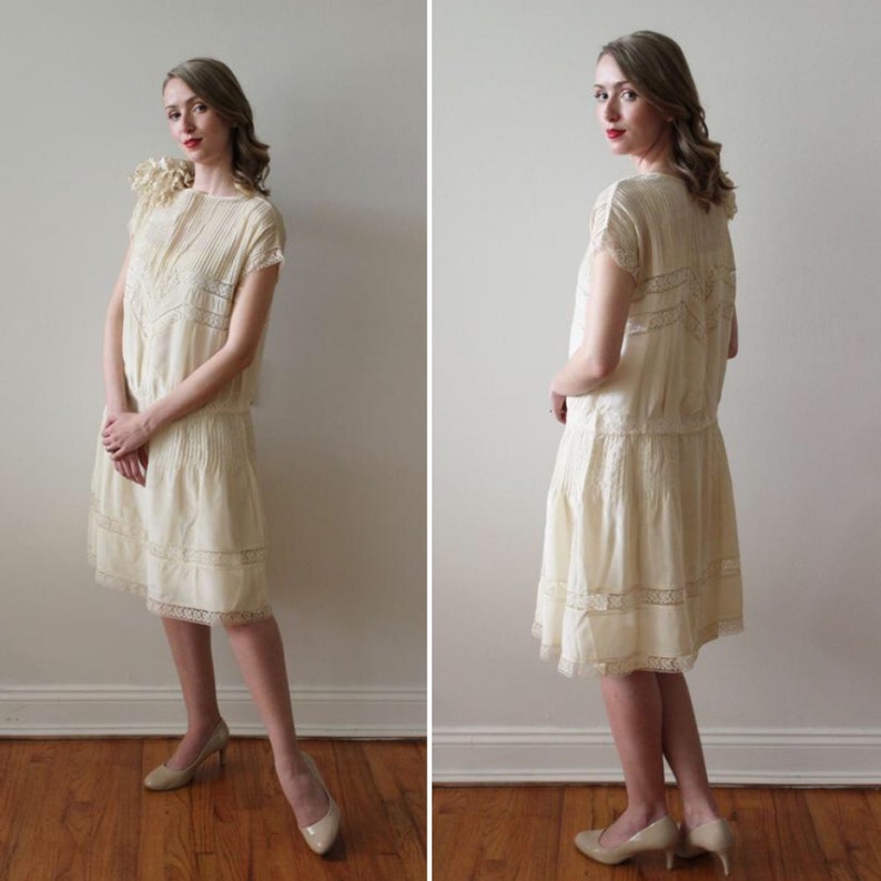 1920s Style Vintage Short Sleeve Wedding Dress With Ribbon - Etsy