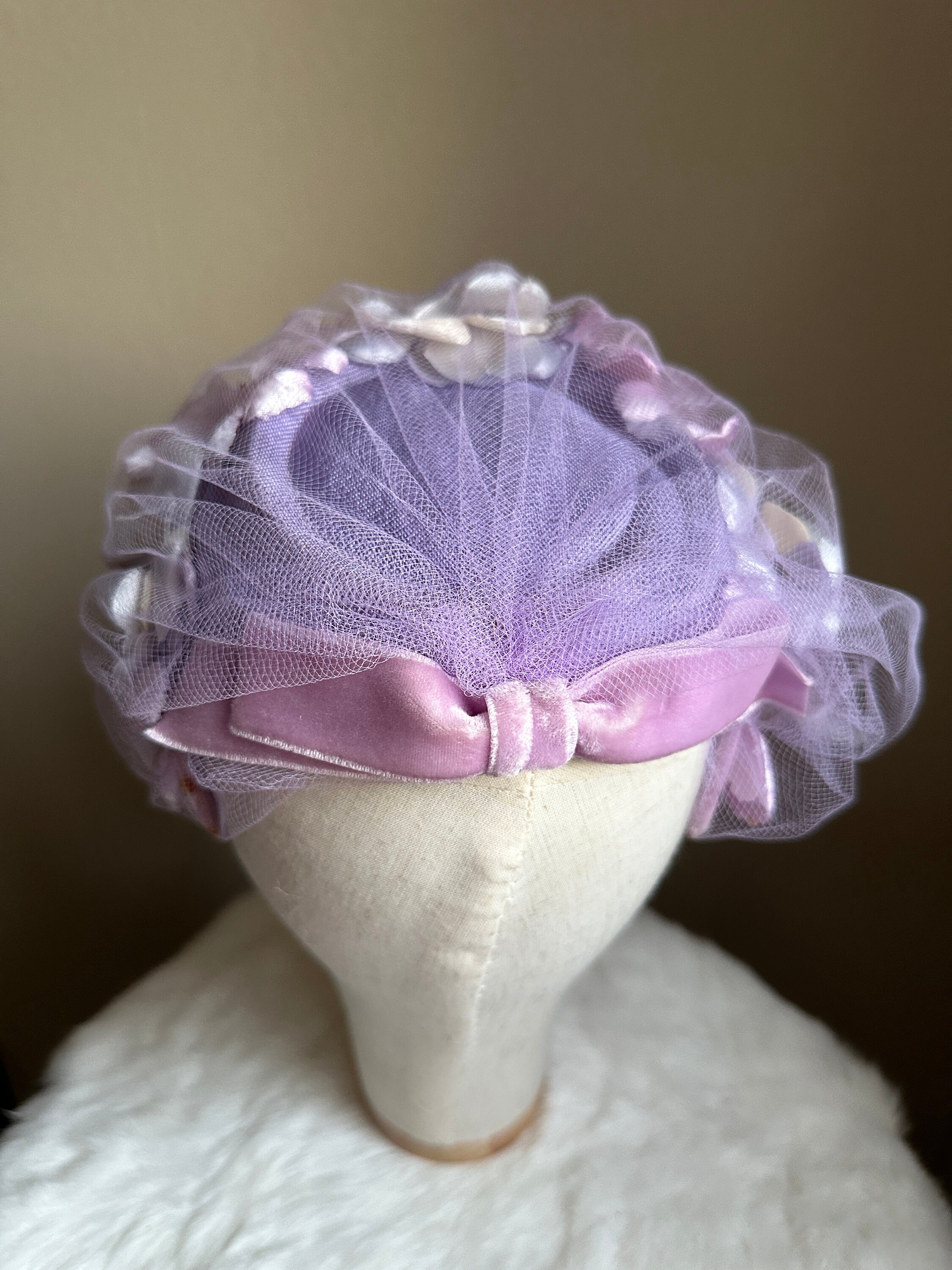 Vintage 1950s Purple Fascinator With Birdcage Veil, Velvet 