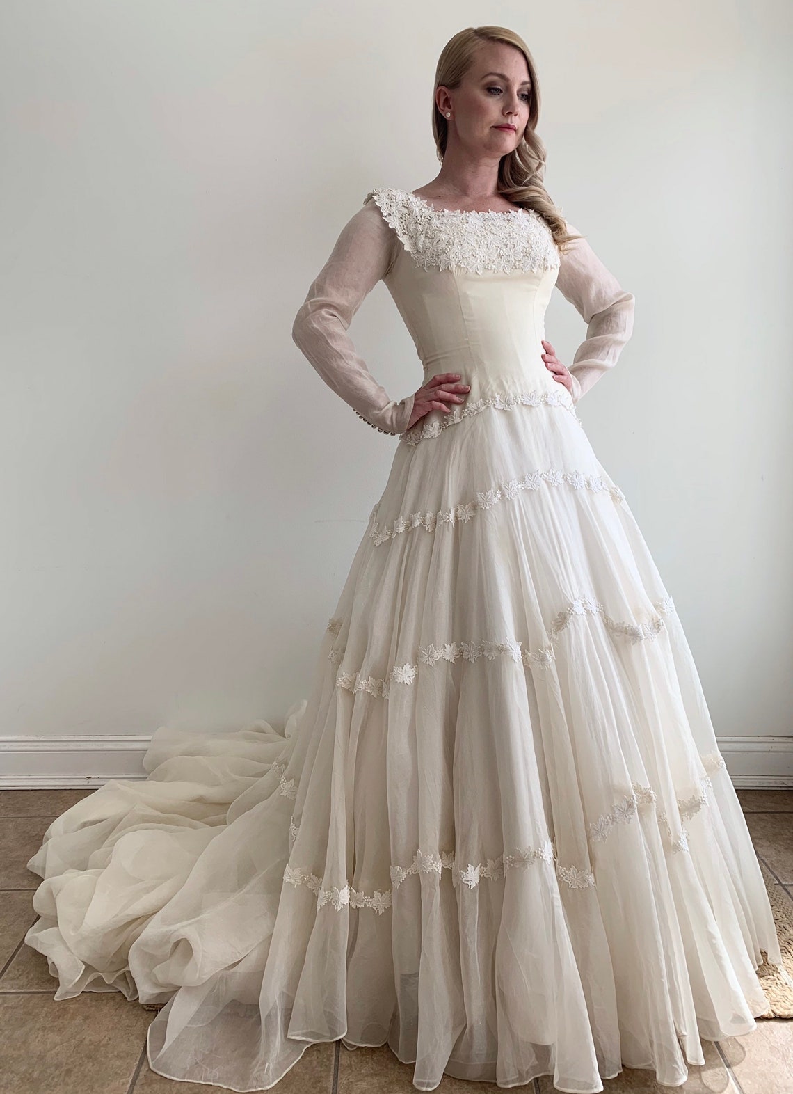 Vintage 1950's Bianchi Bridal Silk Organza Wedding Dress | Etsy
