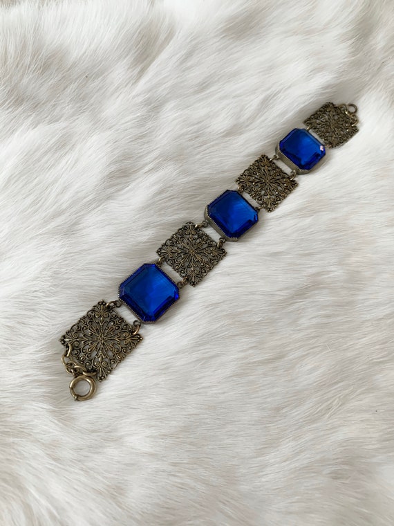 Vintage 1920s-1930s Sapphire color czech glass - … - image 4