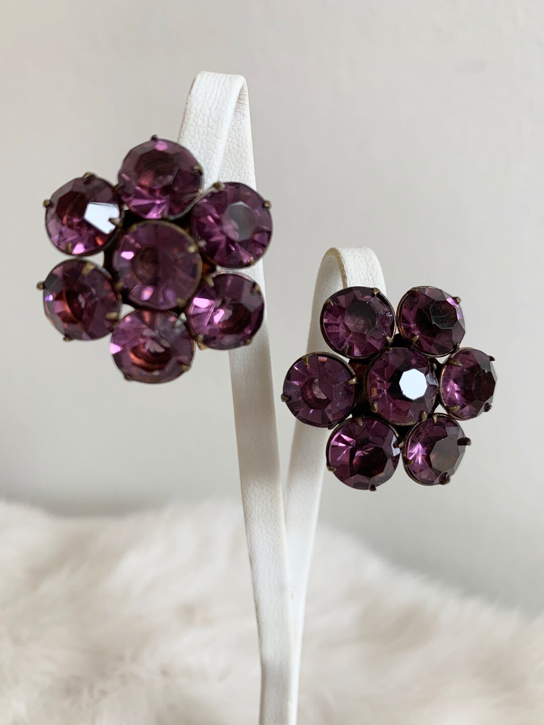 Vintage 1930's Purple Tone Flower Design Earrings - Etsy