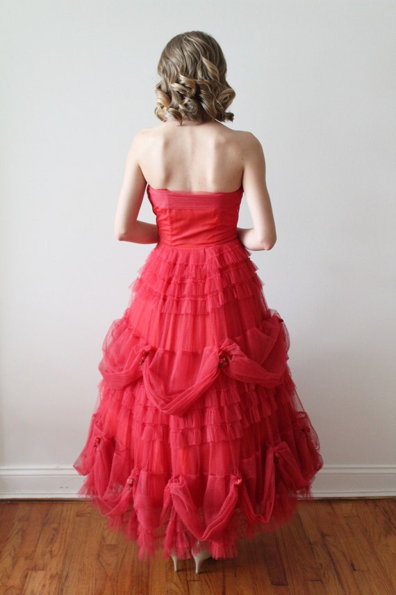 SALE | Was 415 | Vintage 1950s Red Tulle Prom Dre… - image 9