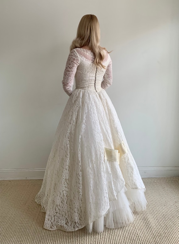 Vintage 1950s Long Sleeve Lace Wedding 