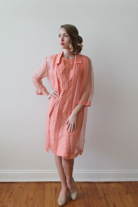 Vintage 1960s Coral Party Dress with Matching Jac… - image 2