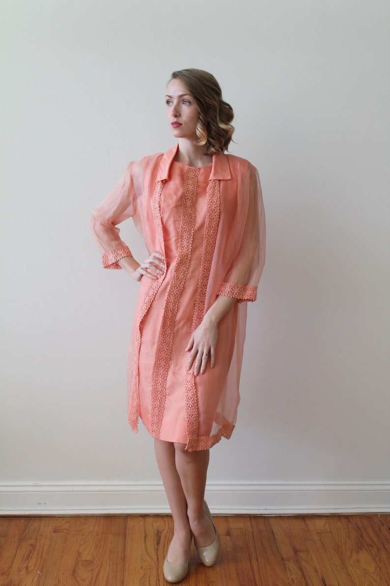 MOB Spring Wedding Wedding Shower Vintage 1960s Coral Party Dress with Matching Jacket