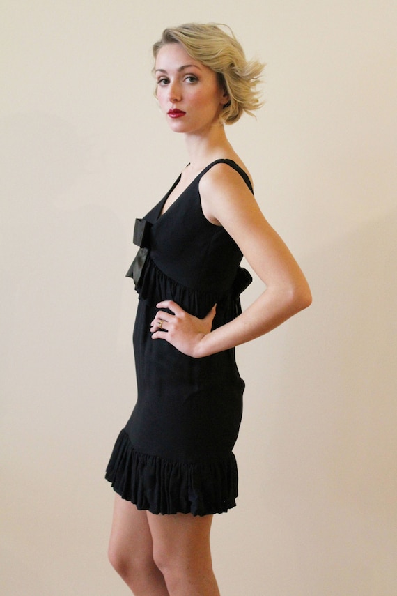 Vintage 1960s Black Mini Dress with Satin Bow Det… - image 6