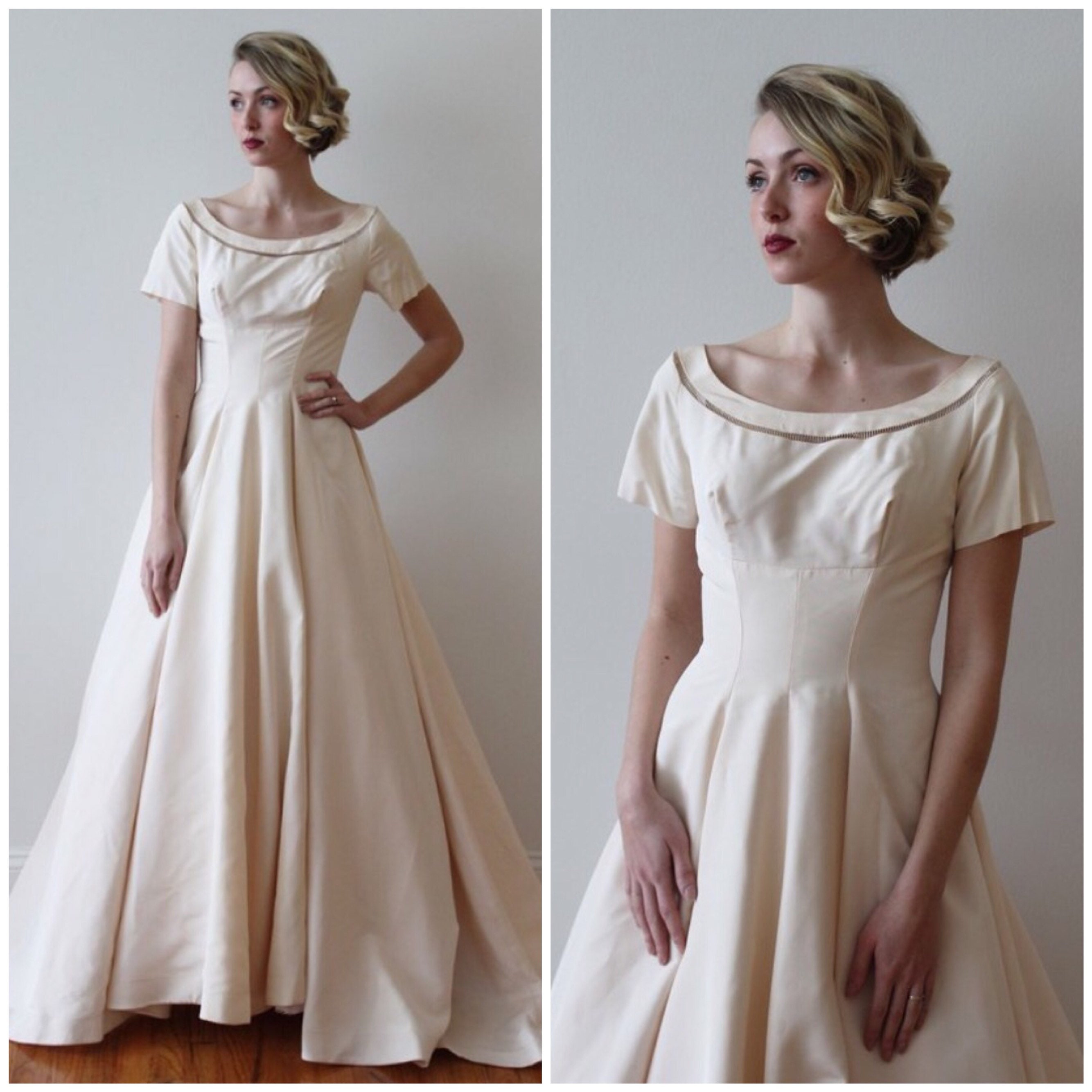 Vintage 1950s Short Sleeved Blush Pink Wedding Dress Etsy