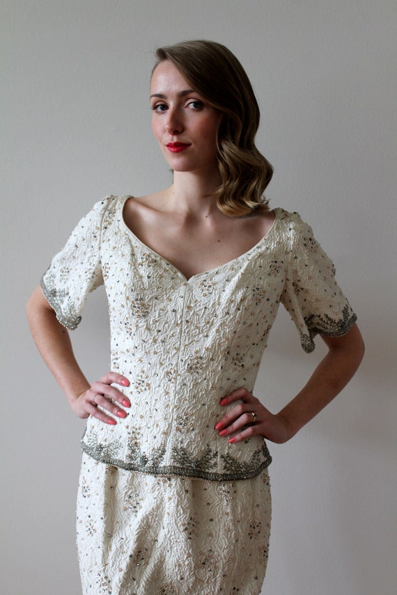 Vintage 1980s Short Sleeve Beaded Party Dress - image 3