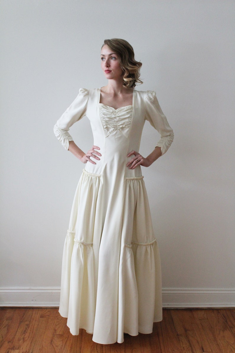Vintage 1940s Simple Ivory Wedding Dress with Quarter Length | Etsy