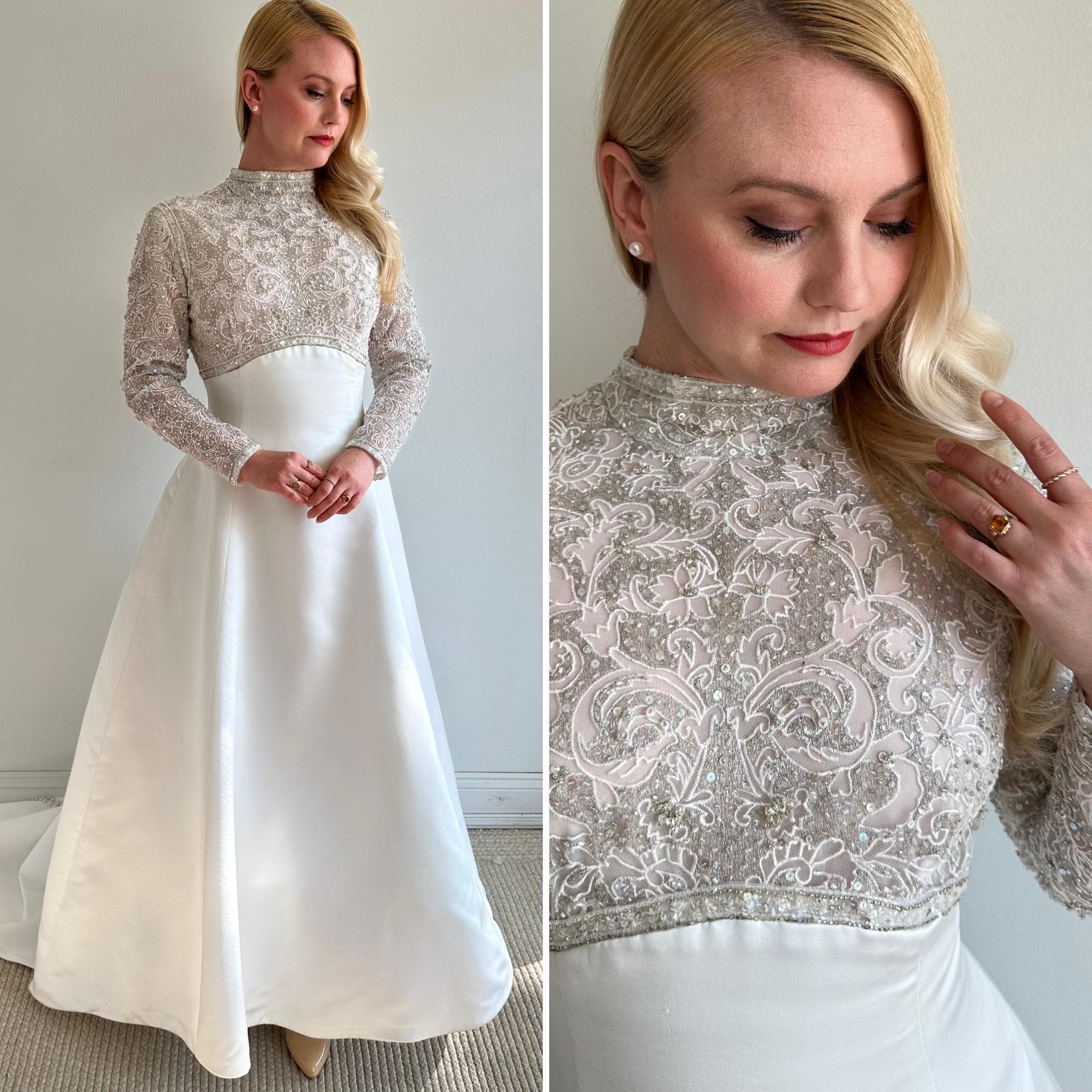 Vintage 1990s Carolina Herrera Long Sleeve Wedding Dress