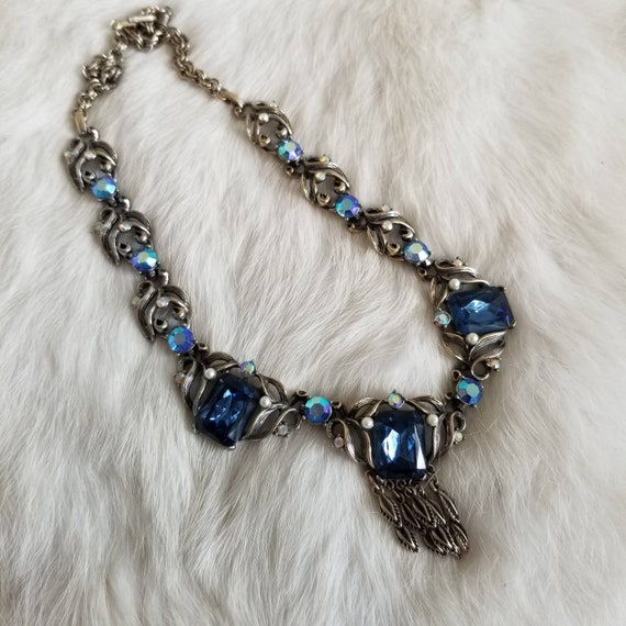 Vintage 1960s Sapphire Blue tone Statement Neckla… - image 4