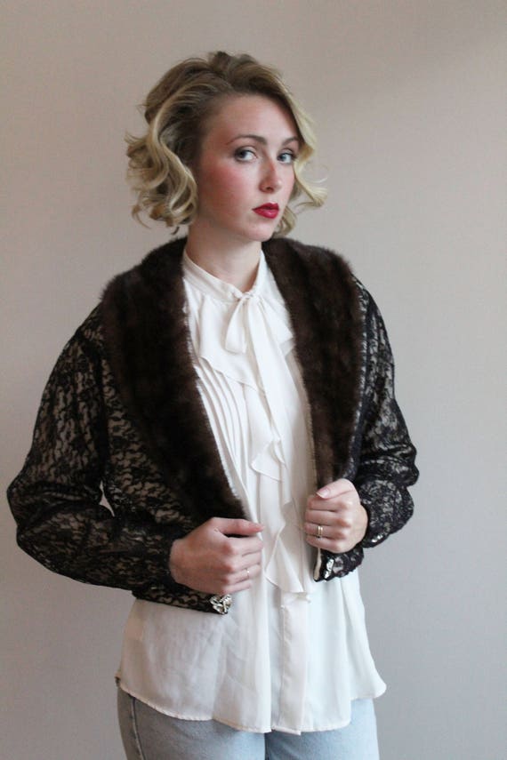 Vintage Bridal Ivory wool blend sweater with blac… - image 3