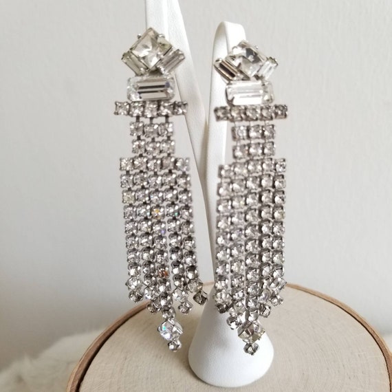 1950's Rhinestone Long Chandelier Statement Earrin