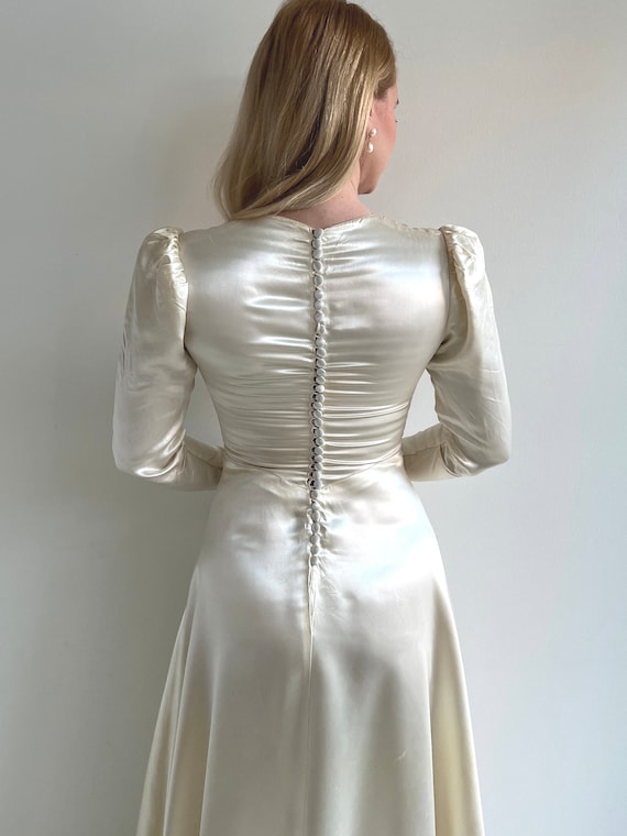 1940s long sleeve dress Vintage 1940s Long Sleeve Satin and Mesh Wedding Gown