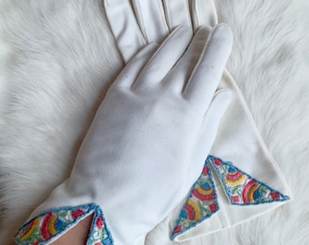 Vintage White Tone Embroidered Dress Gloves - Bridal, Wedding, Bridesmaid, Prom