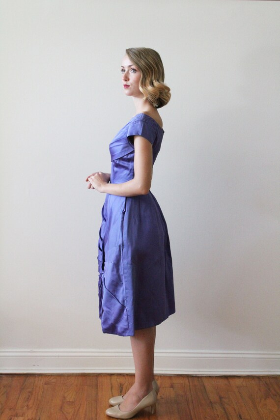 Vintage 1960's Violet / Blue Satin Party Dress wi… - image 6