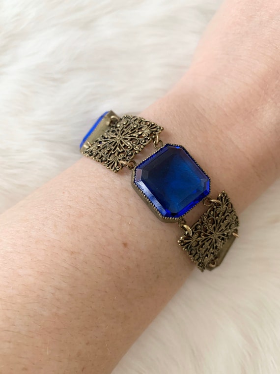 Vintage 1920s-1930s Sapphire color czech glass - … - image 7