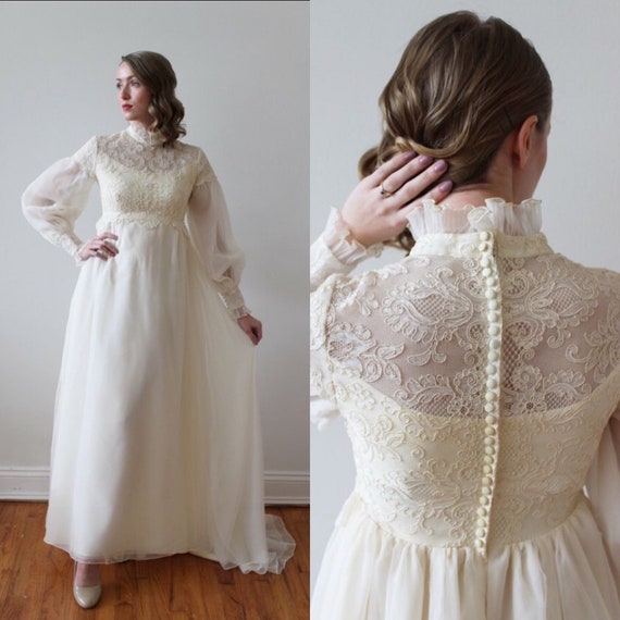 Vintage 1960s Long Bishop Sleeve Empire Waist Wedding Dress Etsy