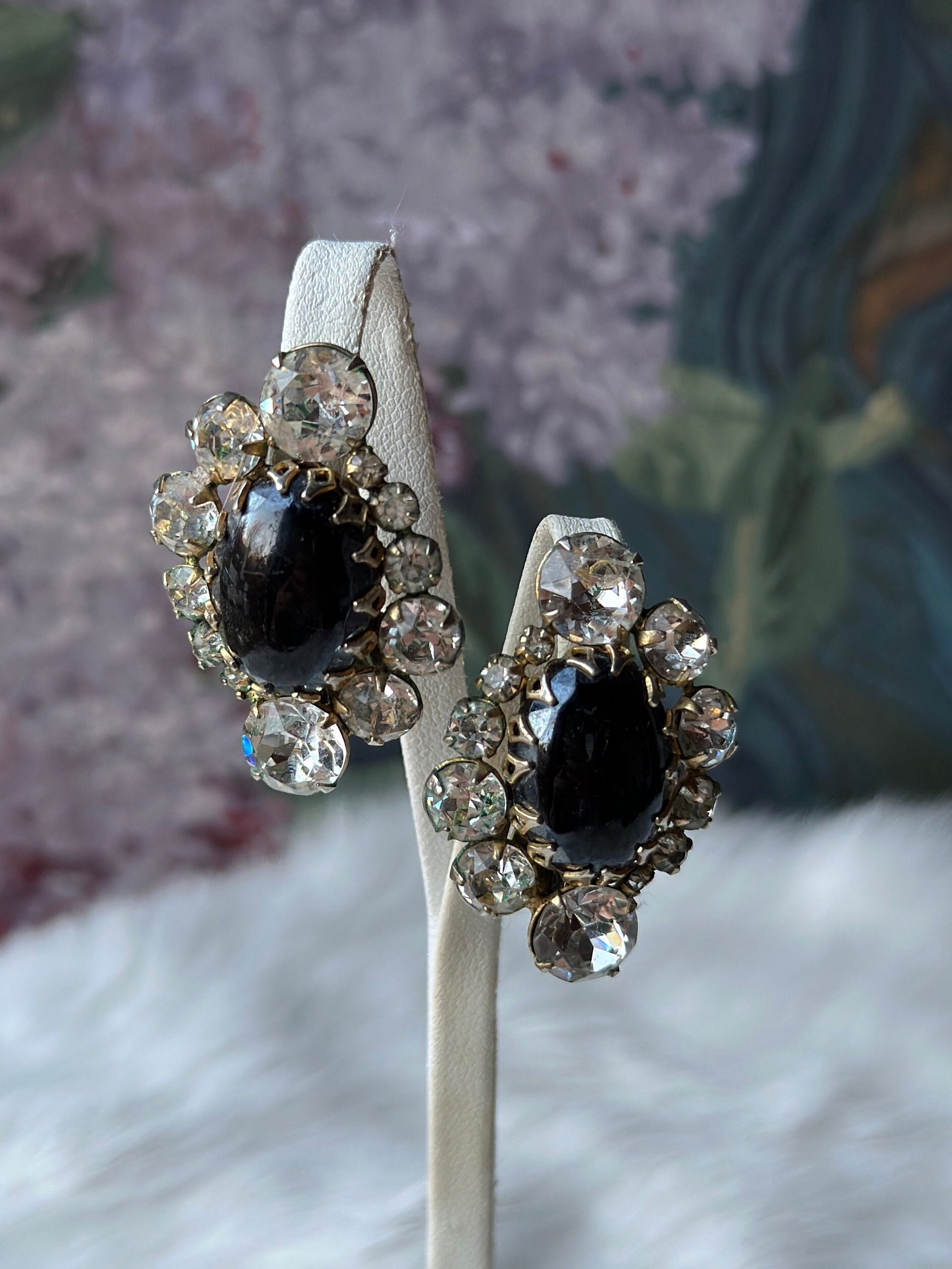 Kenneth Jay Lane Silver Plated Black Enamel Clip Earrings  Black armor vintage earrings clip on‎ display picture 1