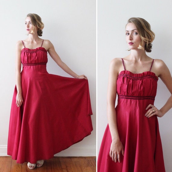 Vintage 1940s Magenta Taffeta Party Dress with Rem