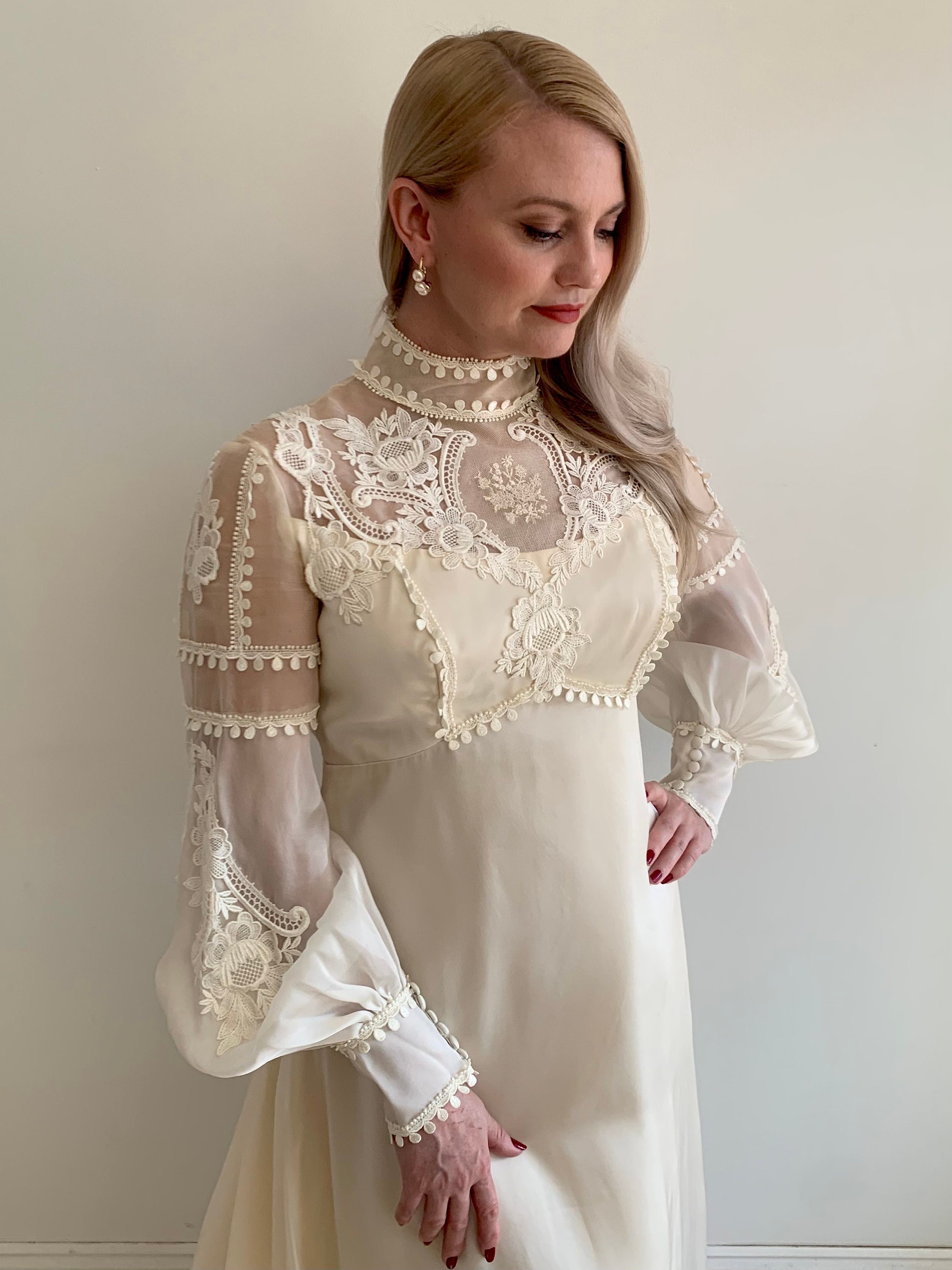 Vintage 1970s Boho Bishop Sleeve Wedding Dress - Ailyn — Miranda's ...