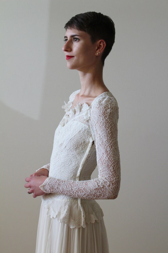 Vintage 1930s Long Sleeve Silk Lace and Chiffon W… - image 7