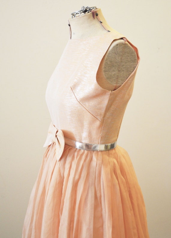 Vintage 1960's Orange Peach silver metallic party… - image 4