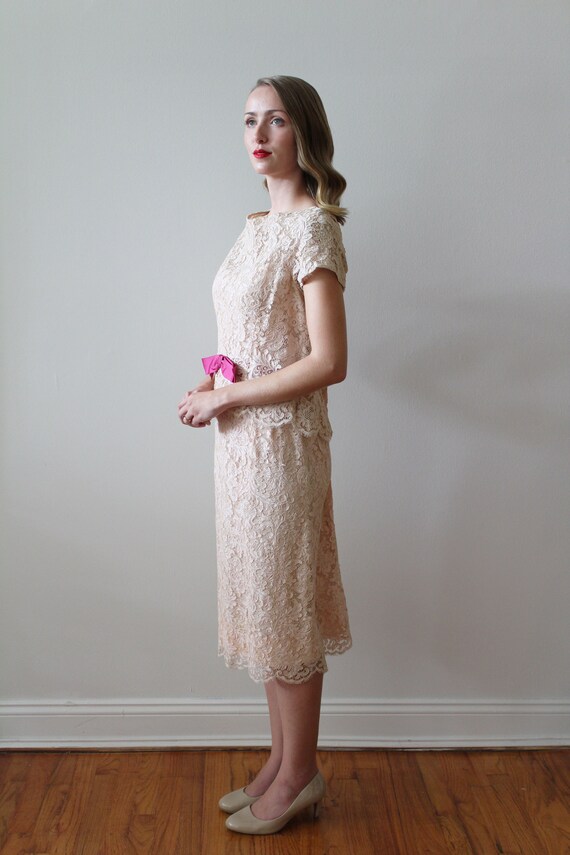 Vintage 1950's -60's Pink French Lace Party Dress… - image 7