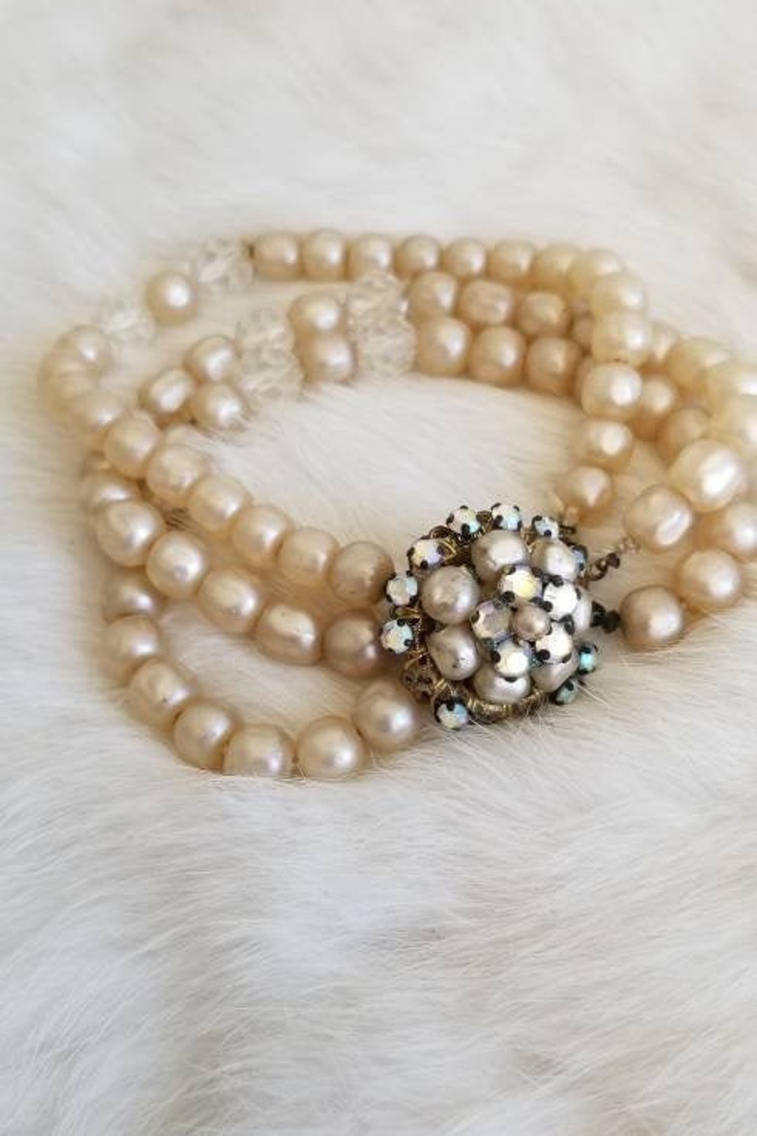 Freshwater Pearl and Crystal Floral Handmade Bracelet — Miranda's Vintage  Bridal