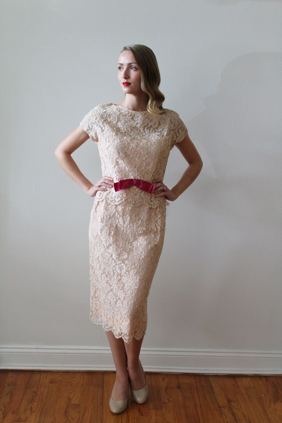 Vintage 1950's -60's Pink French Lace Party Dress… - image 2