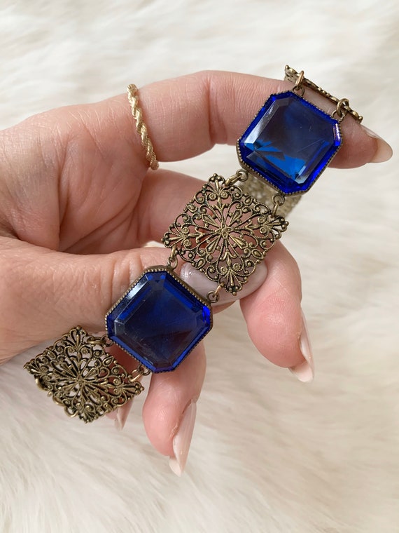 Vintage 1920s-1930s Sapphire color czech glass - … - image 1