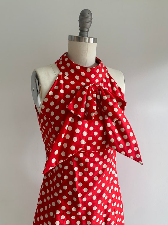 Vintage 1940s-50s Red and White Polka Dot Highnec… - image 4